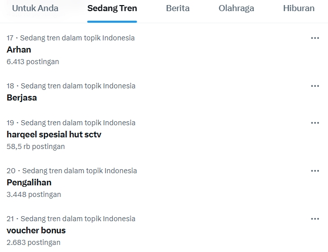 Pengalihan jadi Trending X